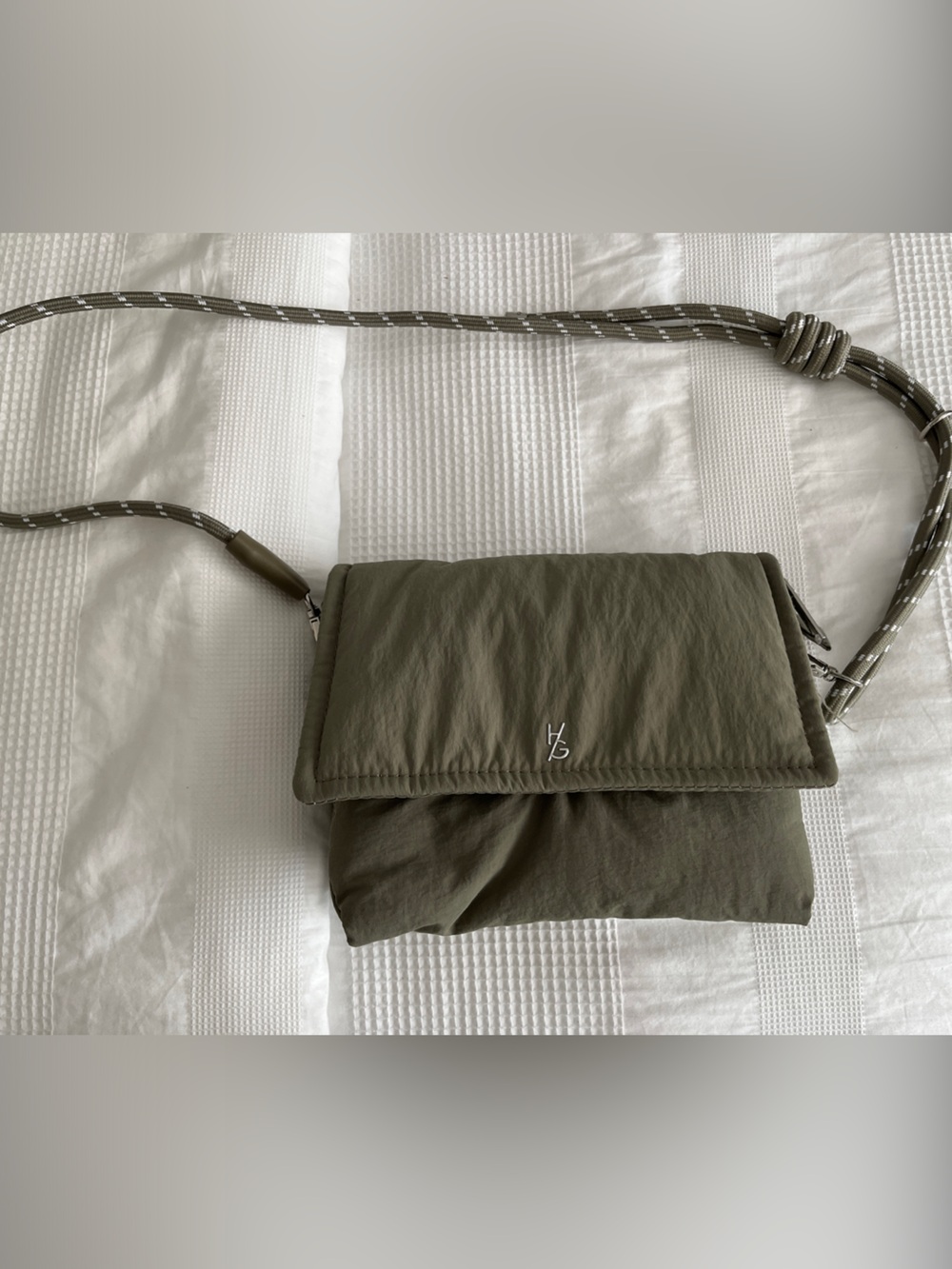 Happily Grey Olive Green Nylon Crossbody Bag